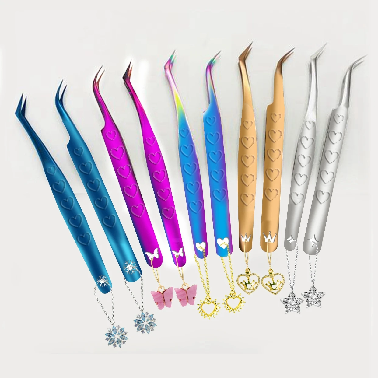 Custom Label 45 90 Degree L Shape Fiber Tip Tweezers Eyelash Extension