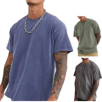 Wholesale Men Acid Wash T shirt Streetwear hip hop stone 100% cotton t shirts with logo customize oversized vintage t-shirt