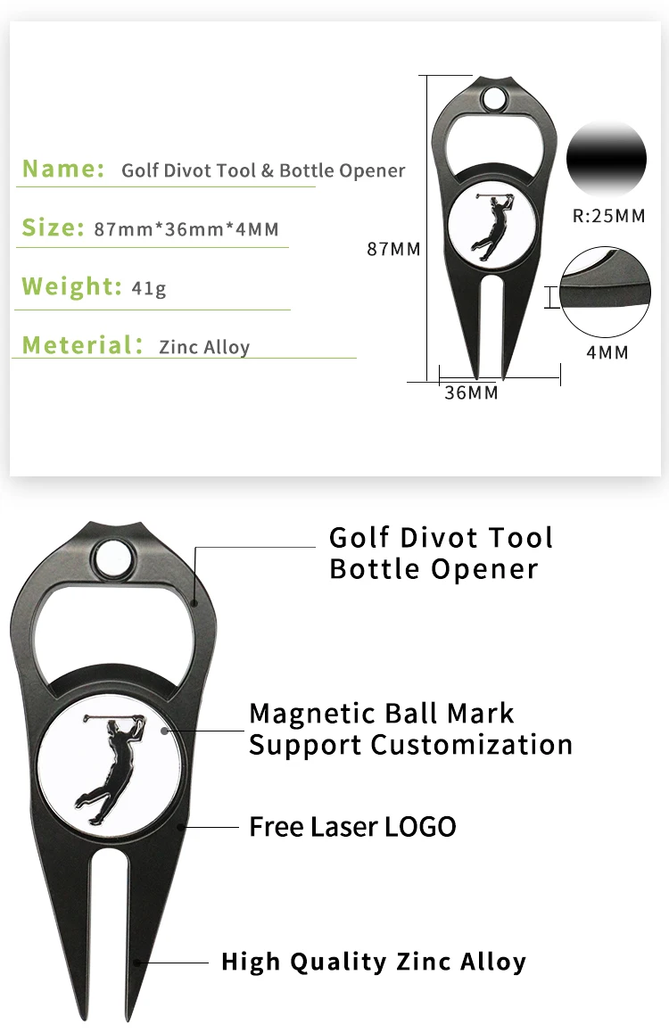 Wholesale Bulk Blank Metal Golf Multi Function Divot Tool Custom Bottle