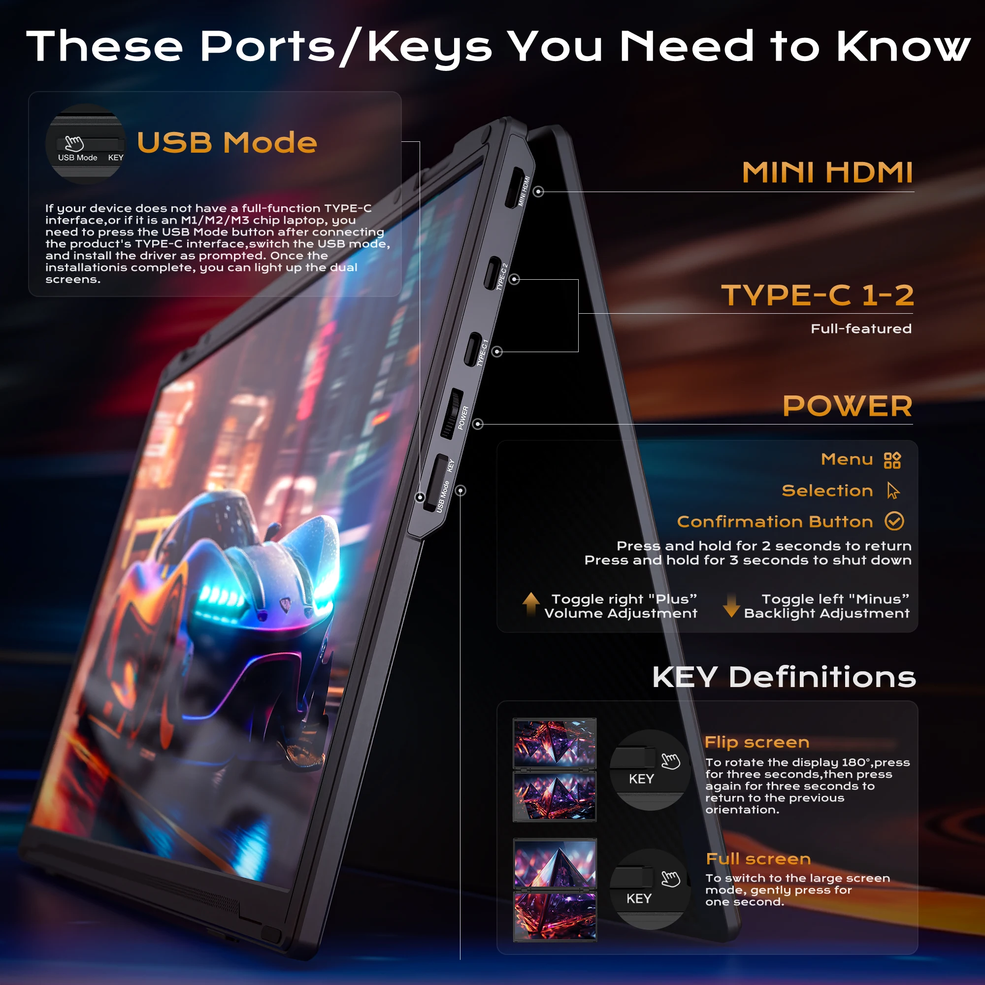 15.6 Inch M4 Triple Screen FHD IPS Portable Monitor for Business