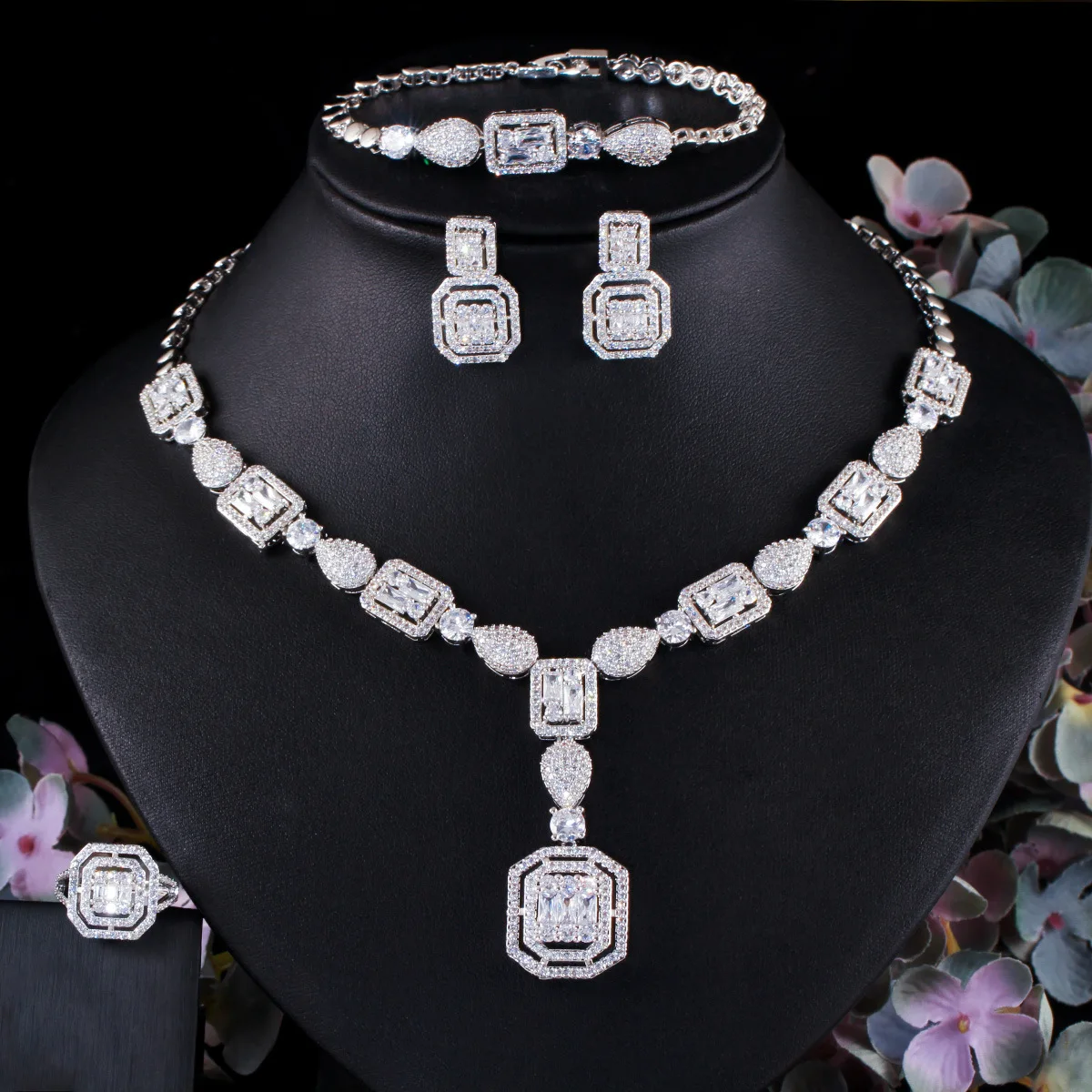 Luxury Dubai Bridal Jewelry Set Cz Crystal Wedding Bridal Zirconia Full
