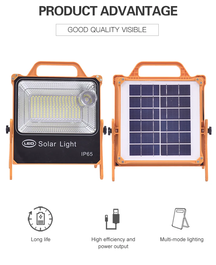 Energy Saving Portable Handle ABS Outdoor Waterproof Ip65 150w 200w Smd Solar Led Flood Light