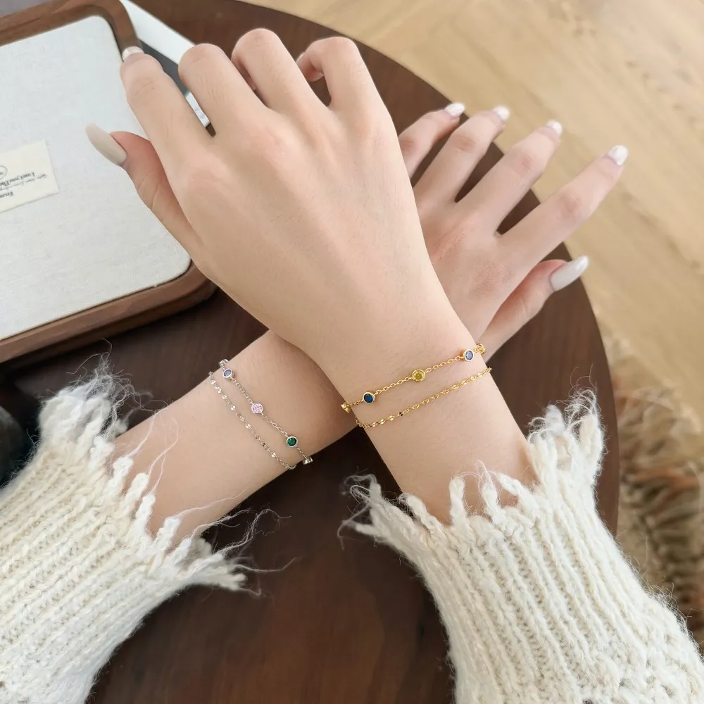 KAKODIY Fashion Design 925 Sterling Silver Double Layer Multi-Layer Color 5A Zirconium Pendant Chain Bracelet Daily Wear Jewelry detail 4