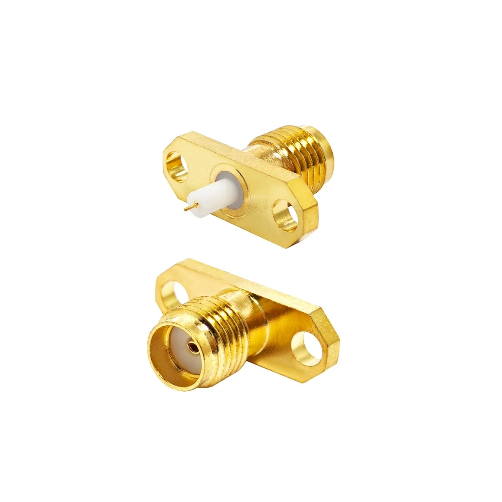 RF Application SMA Female 2 Holes Flange Jack Panel Mount Straight RF Connector with PTFE Insulator and Solder Post Terminal