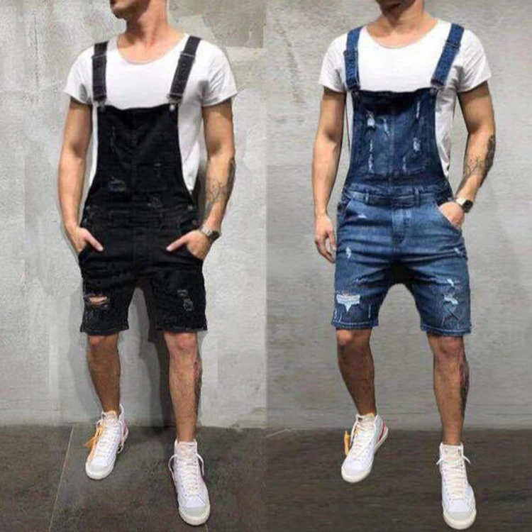 New Arrival Mens Casual Denim Jeans Casual Hole High Waist Overalls Jumpsuit Dungarees Cargo Work Shorts Pants