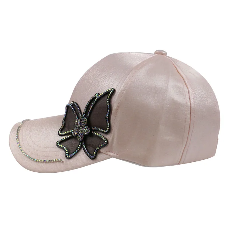 PIKADINGNIS Fashion Butterfly Rhinestone Baseball Cap Women Summer Silk  Satin Visor Sun Hat Leisure Adjustable Lady Snapback Caps Gifts 