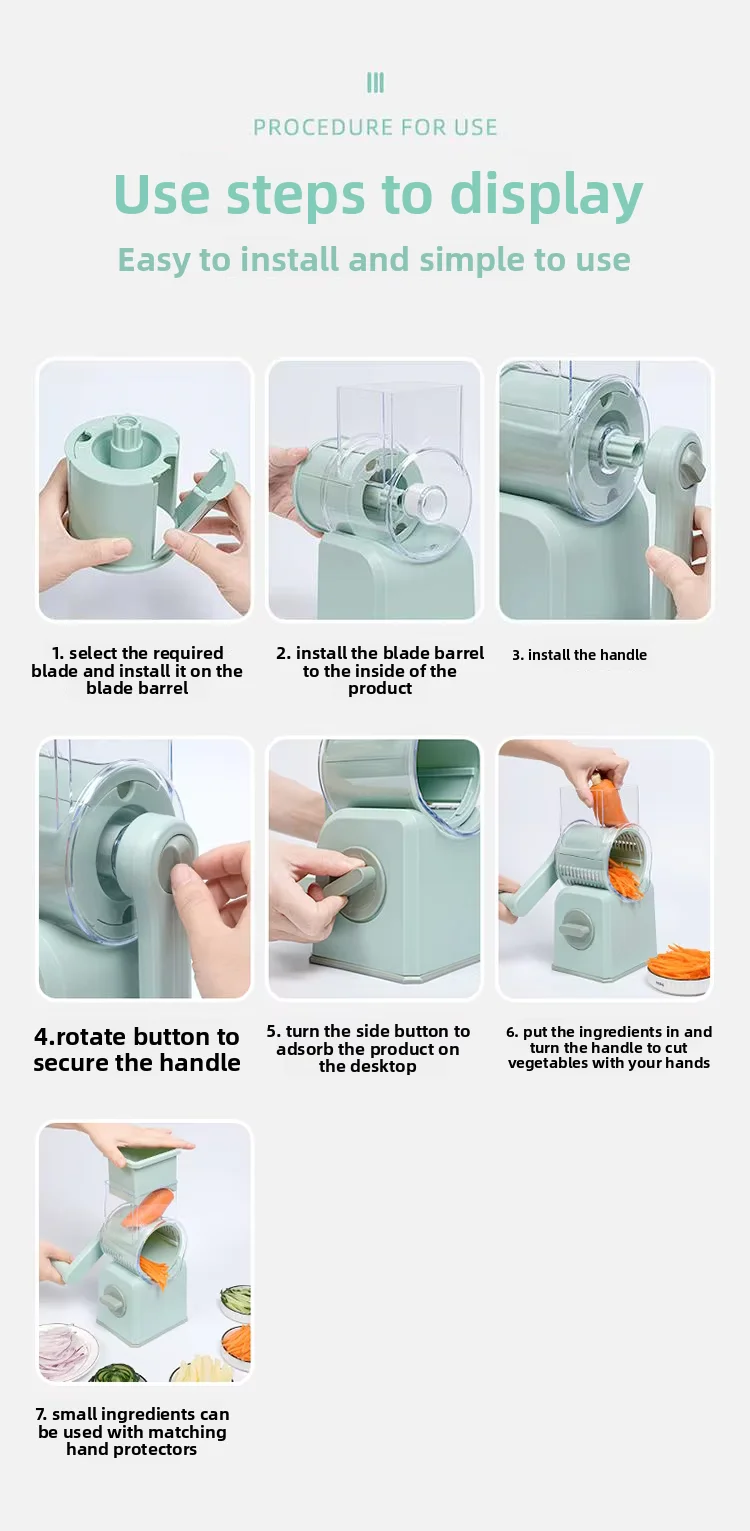 product easy operation 3 blade hand cranked drum vegetable cutter rotary potato radish grater slicer for kitchen fruit vegetable-6