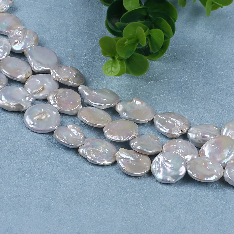 18-19毫米宽松的白色硬币淡水珍珠天然链用于制造珠宝来自中国