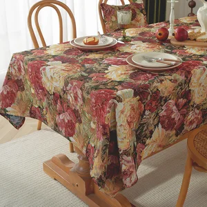 Vintage Floral Tablecloth  Wrinkle Free Washable Polycotton Table Cover for Kitchen Dining Parties