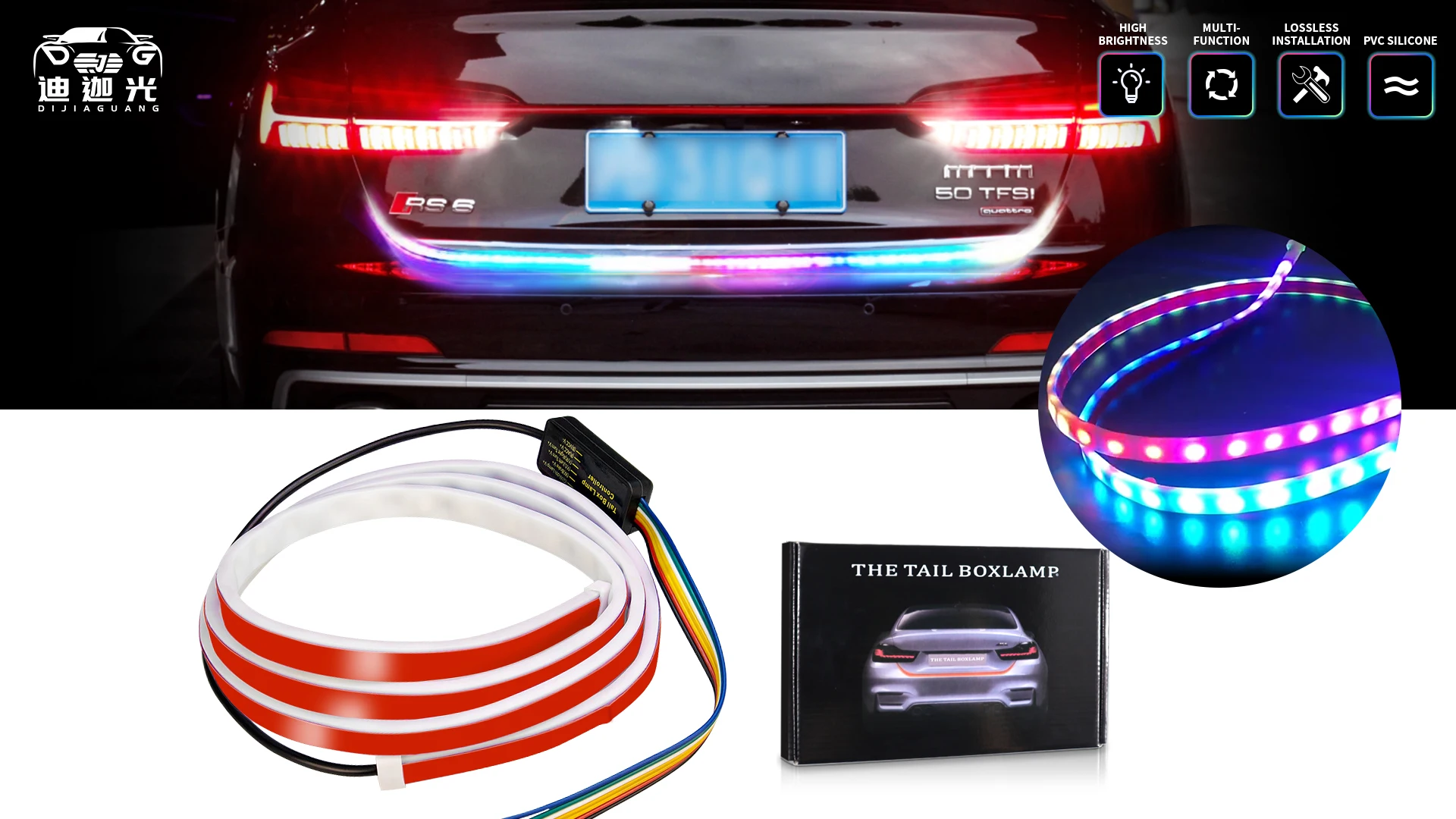 12v 59 Inch Car Led Hood Rear Trunk Tail Light Strip Exterior Trunk