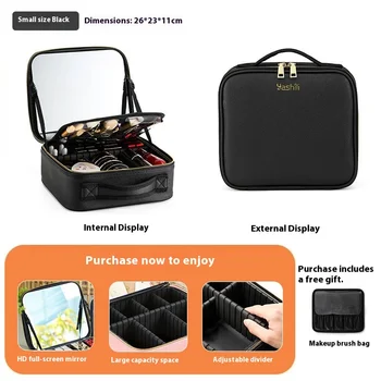 Portable Large Capacity LED Light Mirror Makeup Case Single Side Internet Celebrity Beauty Makeup Bag with Good Storage Features