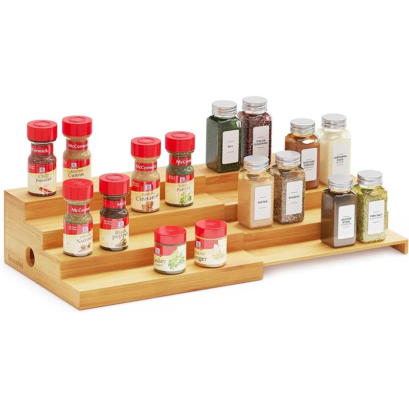 Bamboo Spice Rack Kitchen Drawer Expandable Stackable Organizer