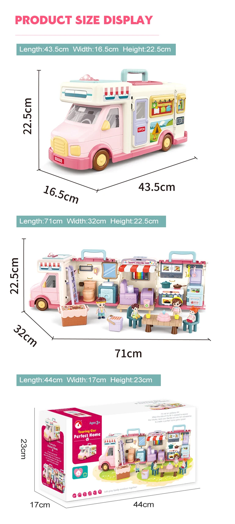 Chengji Toys Girls Pretend Play Sliding Touring Truck Plastic Miniature