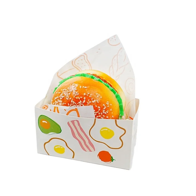OEM Customized Takeout Container Burger Box,Toast Holding Bread Tray, Sandwich Hot Dog Donut Egg Waffle Packaging Box