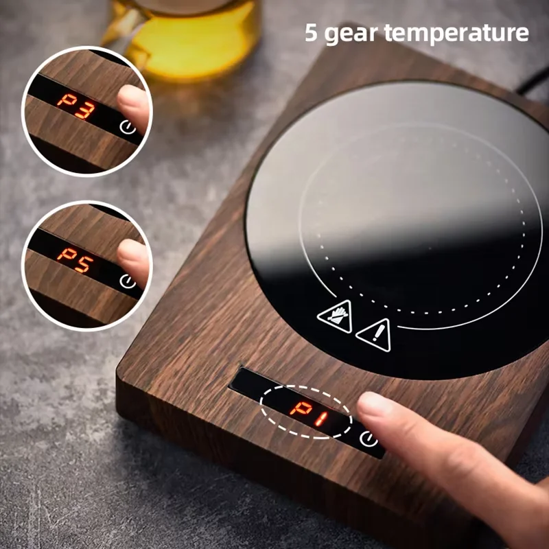 100-degree 5-speed Temperature Adjustable Stainless Steel Insulated Base Quick Heating coaster 200W Constant Temperature USB 5