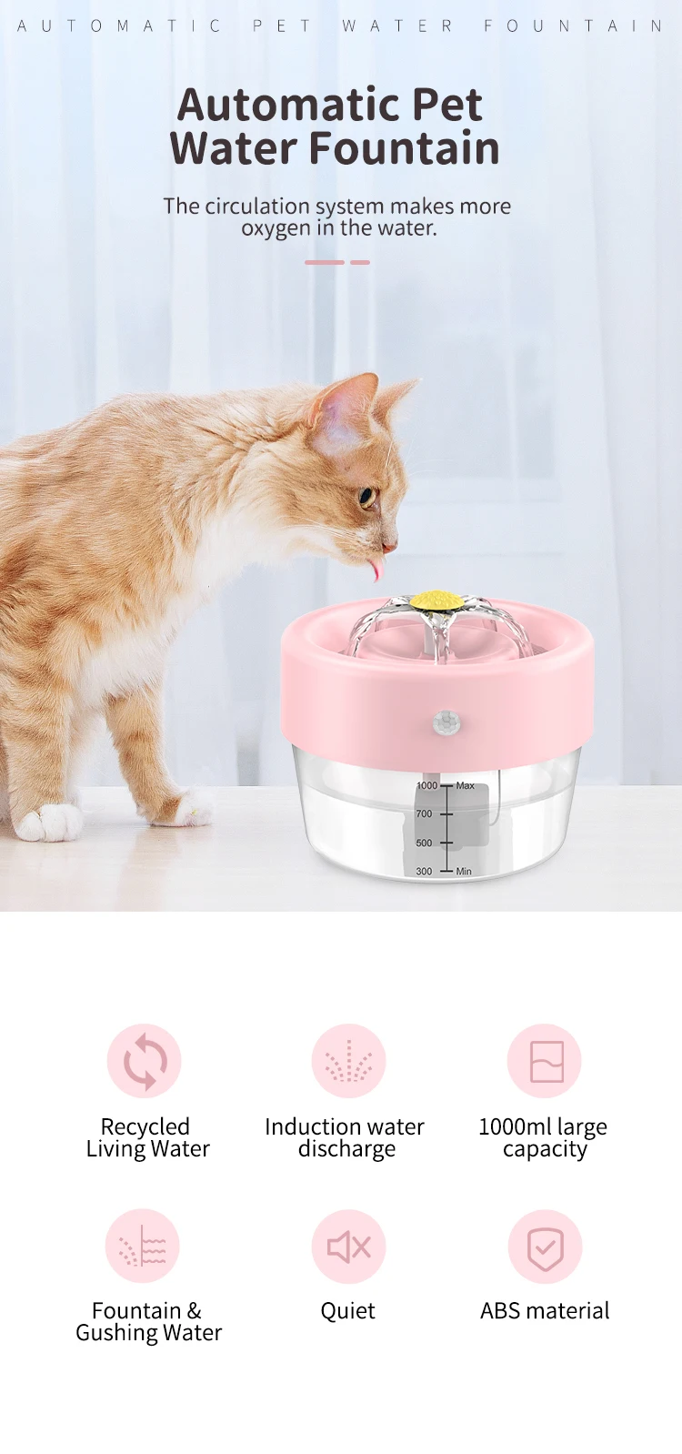 Newest Portable Automatic Cat Fountain Water Drinking Feeder Electric Pet Cat Water Bowl Cat