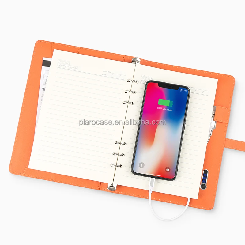 LED Logo Wireless Charging Agenda Notebook with Power Bank USB Voice Recorder Speaker