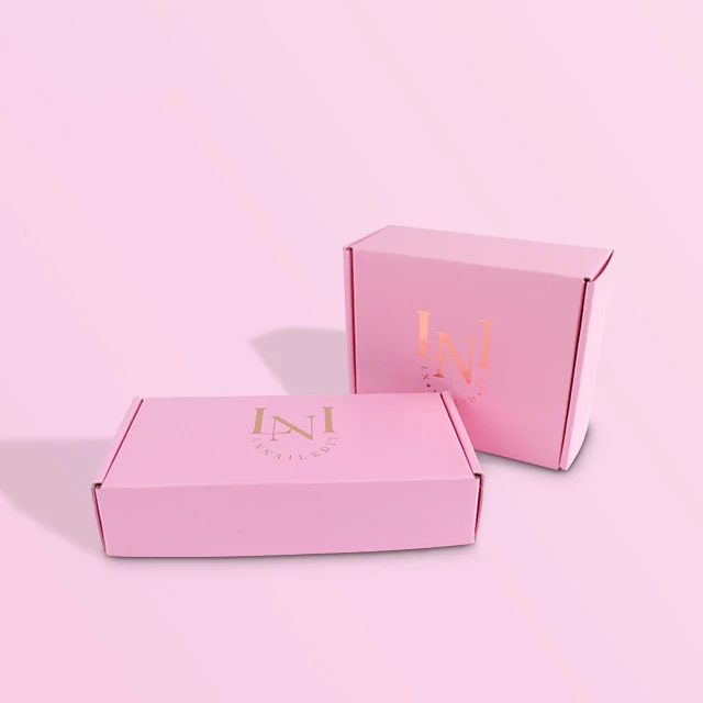 High Quality Wholesale Custom Luxury Corrugated Pink Clothing Shipping Packaging Box With Gold Foil Stamping