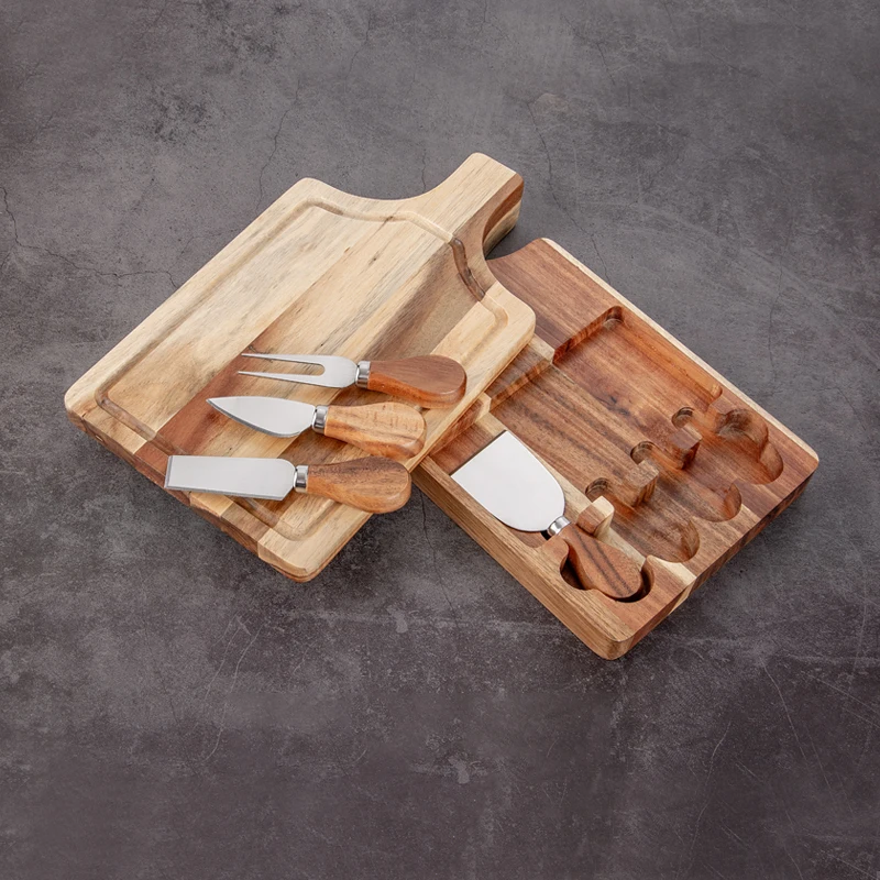 Custom Acacia Wood Eco-Friendly Cheese Board and Knife Set with ...