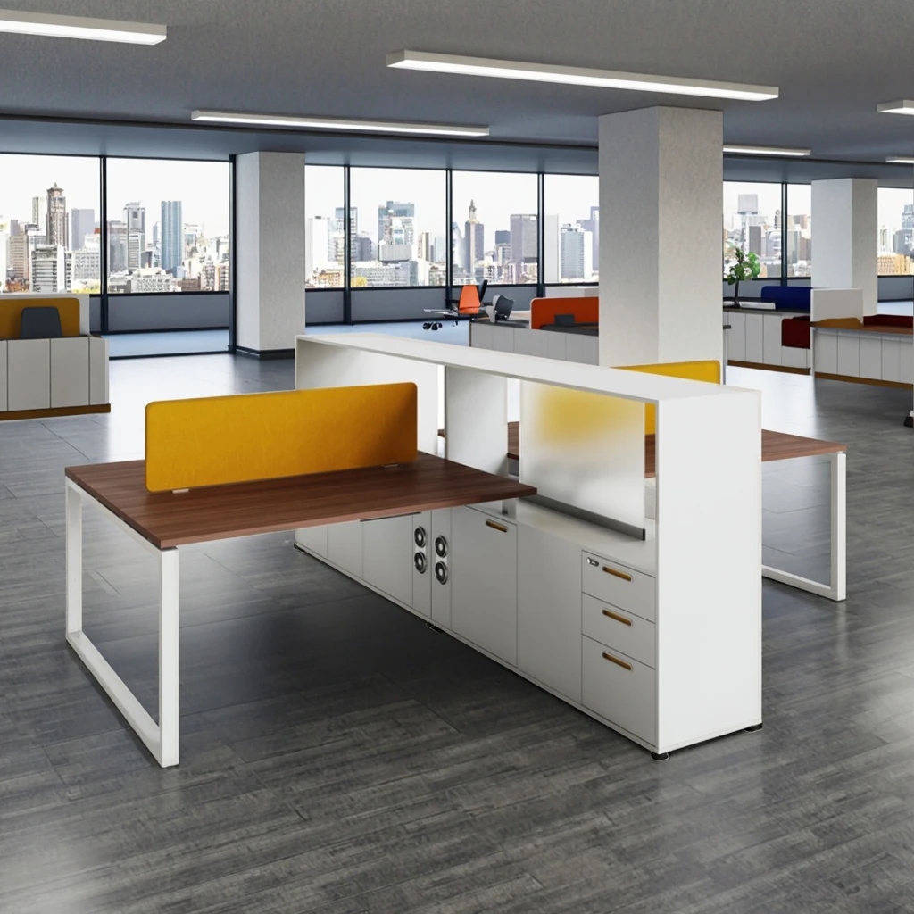 Executive Workstation Desk Double-Side Cabinet Storage Panel System Steel Frame Modern Corporate Furniture Space Management 6