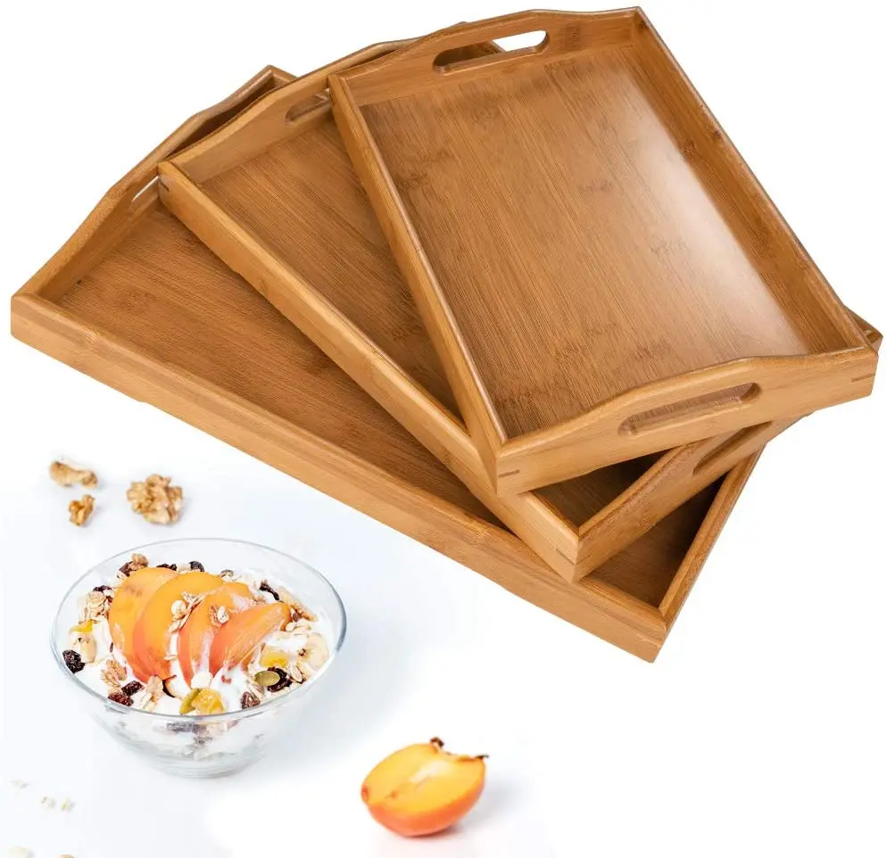 Acacia Wood square Tray Wooden Decorative Serving Coffee Table Tray Centerpiece Candle Holder for Farmhouse Kitchen home decor