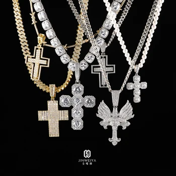 Hip Hop Jewelry Cross Diamond Pendant 925 Silver Moissanite Iced Out Cross Pendants for Necklace