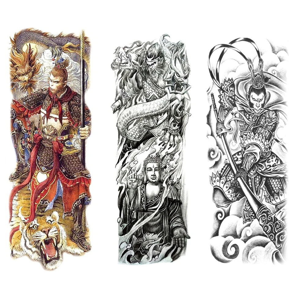 Monkey King Waterproof Temporary Tattoo Stickers - 3 Sheets, image size:1000x1000