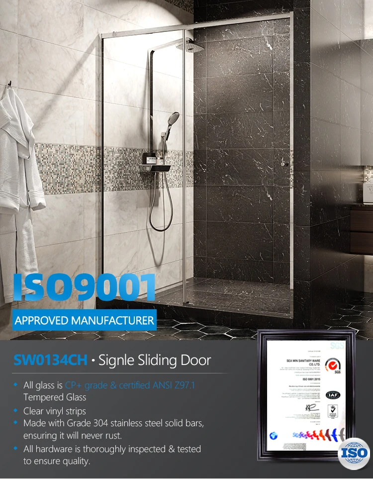 New Modern Design Bathroom Black Frame Shower Room Cabin 10mm Tempered Glass Sliding Shower Door