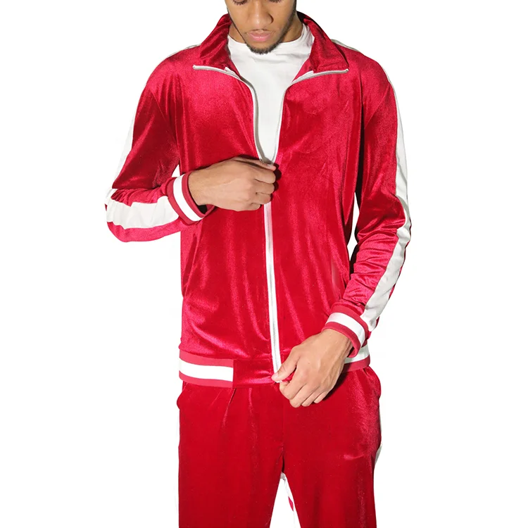Hot Sale Stylish Men Official Custom Velour Tracksuits With Side Tape