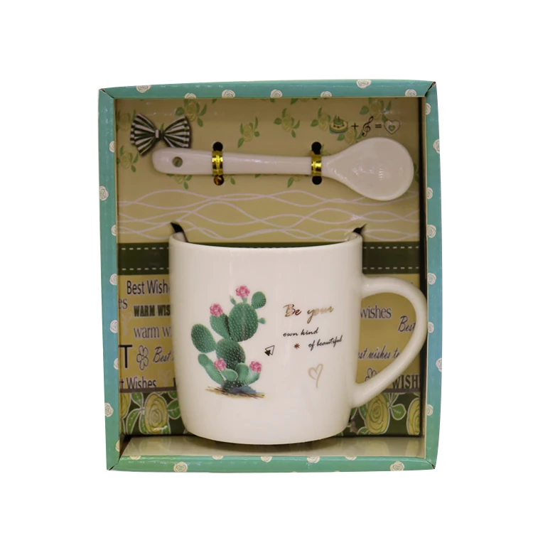 Promotional Creative Floral Decal Custom Logo Printed Cactus Ceramic Coffee Mug Premium Supply