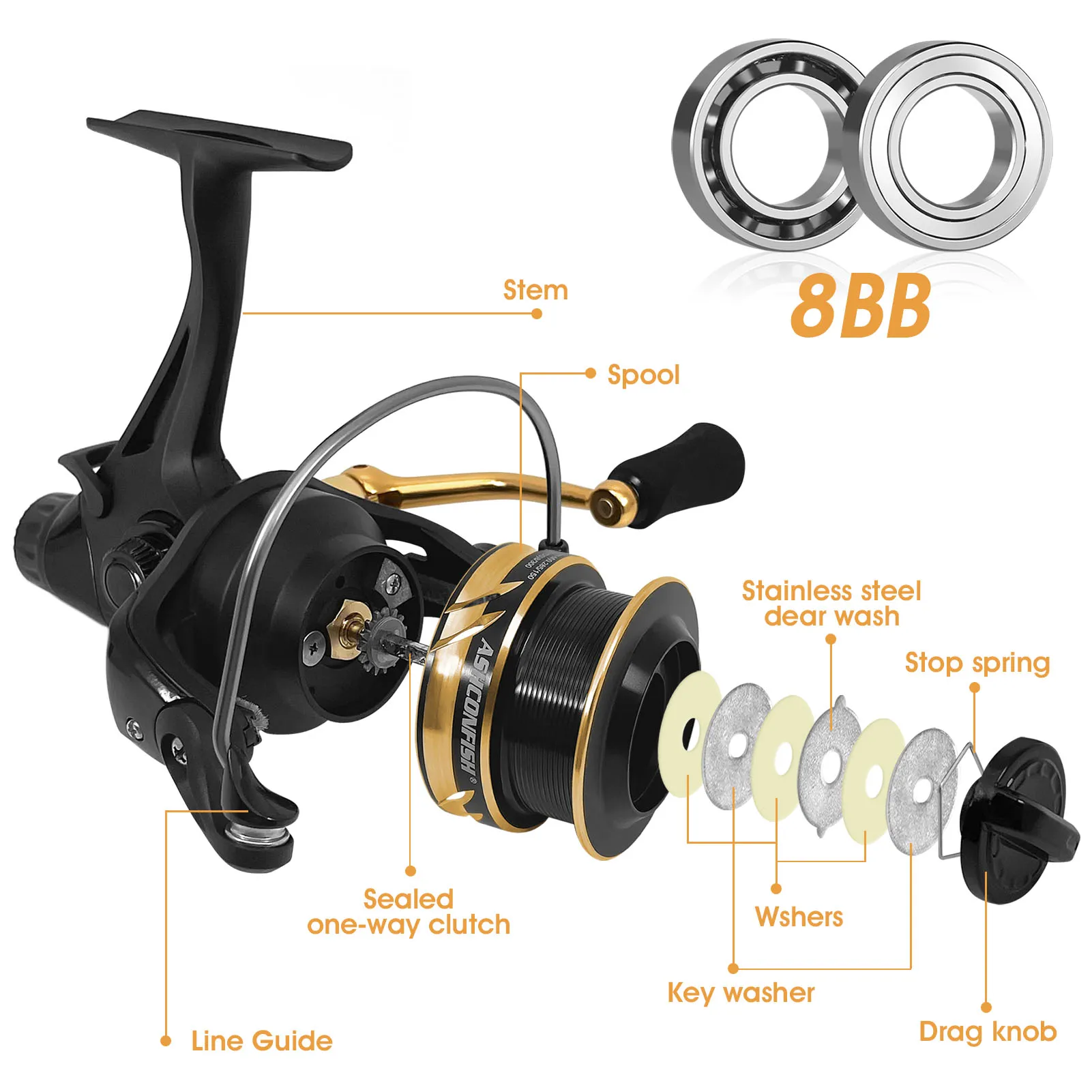 Ashconfish Metal Saltwater Fishing Reel 5000 Fishing Tackle For Carp ...