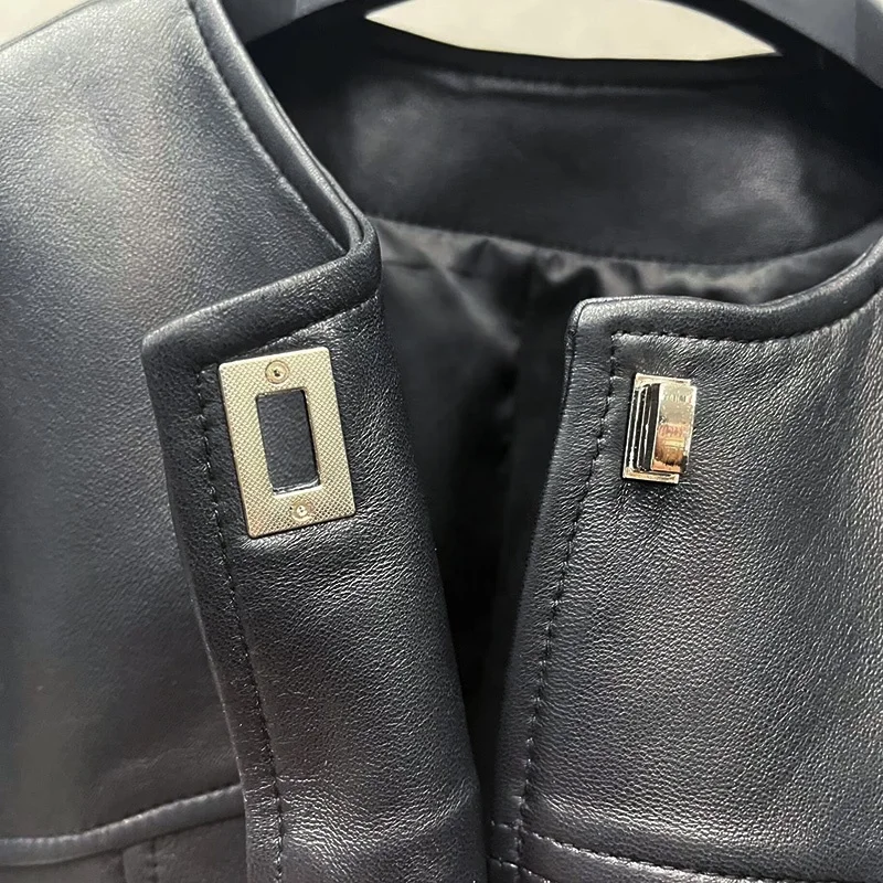 Wholesale Black Leather Coat Genuine Lamb Skin Leather Jacket for Ladies