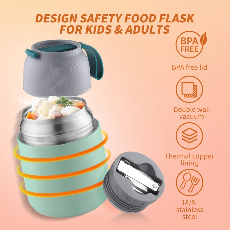 Thermos For Hot Food Within 24 Hours,insulated Food Jar With Folding  Spoon,800ml Leak Proof Food Thermos For Kids Adults,portable Food Bowl For  School