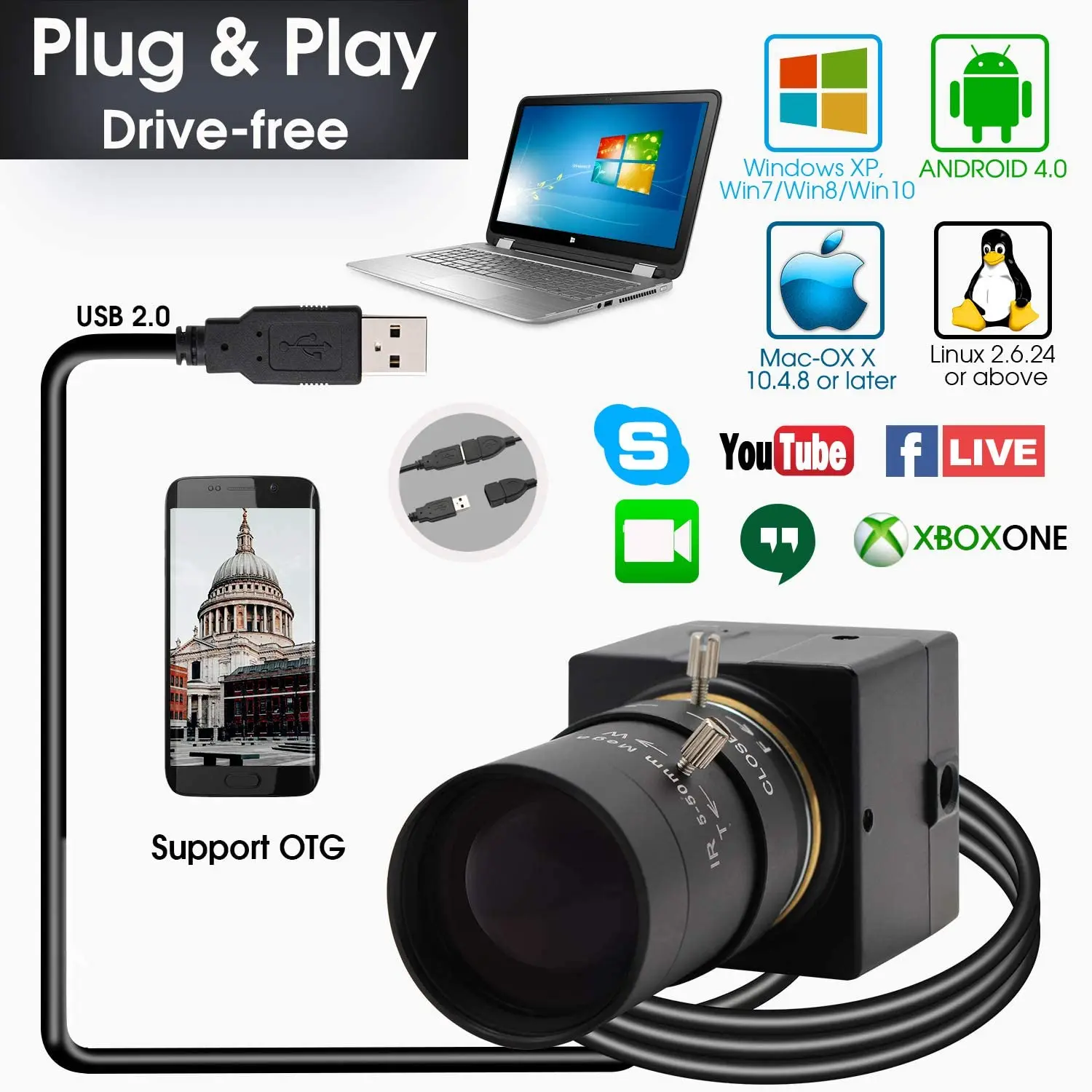 ELP 4K USB HDMI USBカメラ Amazon.com: ELP 4K USB HDMI Camera Manual Zoom Webcam