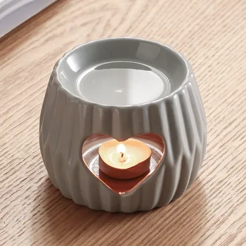 Grey Ceramic Oil Burner with Heart Design Home Bedroom Decor Fragrance Wax Melt Warmer Rose Lavender Pine Candy Jasmine Scents