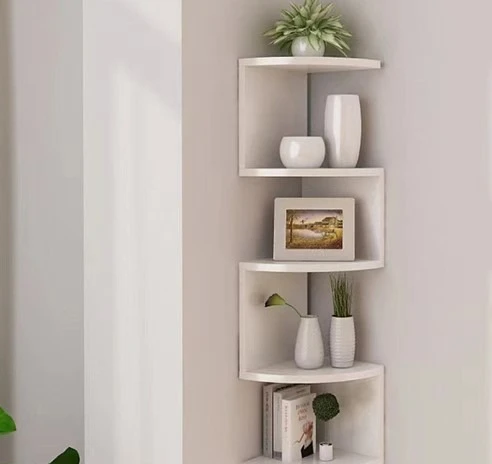 Creative Home 5 Layer Semi-Circle Partition Wall Shelf 5-Layer Wall Hanging Corner Bookshelf Unique Triangle Design for Display