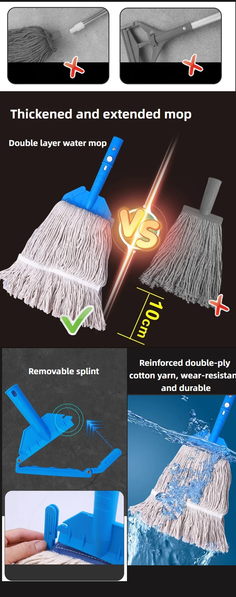 Mop Accessorieset,Heavy Duty Cotton Mop Commercial Industrial Grade Abs