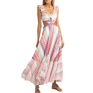 2026 Custom Summer Fashion Sleeveless V Neck Strap Floral Print Long Maxi Dress for Women