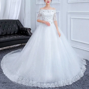 Cheap Wholesale Dress Off the Shoulder Half Sleeves Wedding Ball Dresses Vintage Ball Gown Bridal Wedding Dresses Gowns