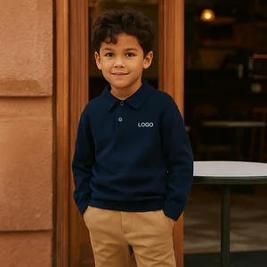 Custom Kids Cotton Knit Polo T-shirt Long Sleeve Top for Boys OEM ODM 2-10 Years Children Collared Shirt Factory Supply