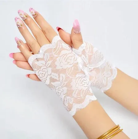 Spring and Summer Womens Sexy Lace Gloves Fingerless Lace Dance Sexy Ladies Half Finger Mesh Mitten Driving Gloves