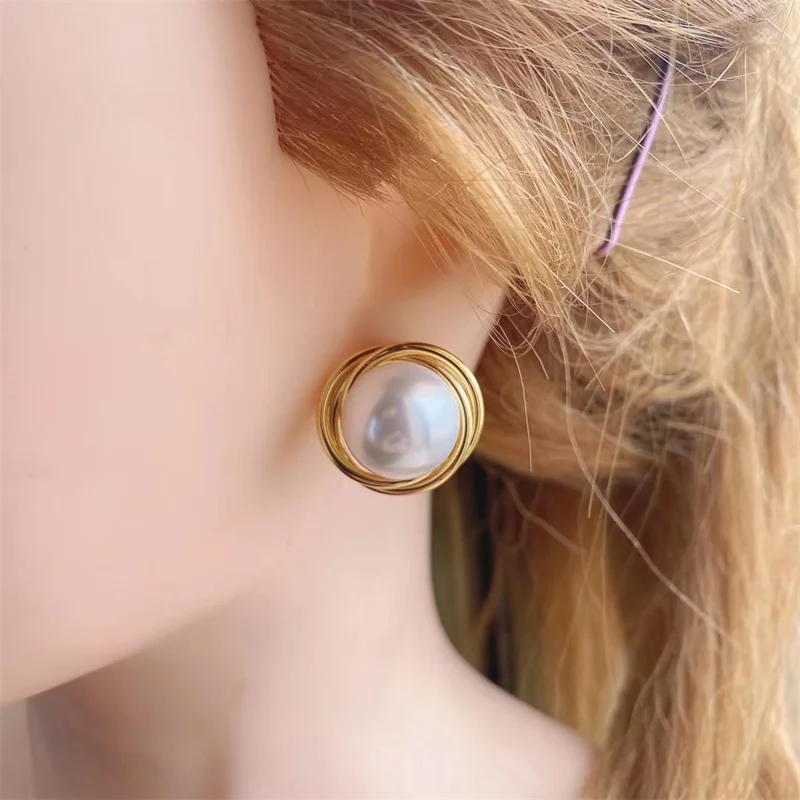 Minimalist Twisted Rope Twisted Surround Pearl Earring Fashion Drop Earrings Classic Hot Selling Jewelry for Women