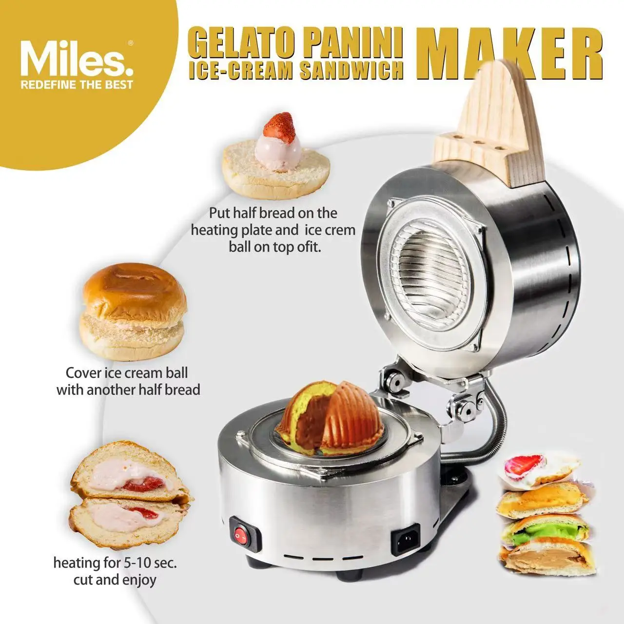 2025 Hot Sell Sandwich Panini Press Maker Machine Round NEW Product Miles  Brand - Main Image