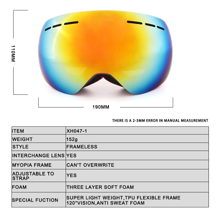 Uv400 Interchangeable Lens Custom Ski Goggles Tpu Mirror Frame Sports