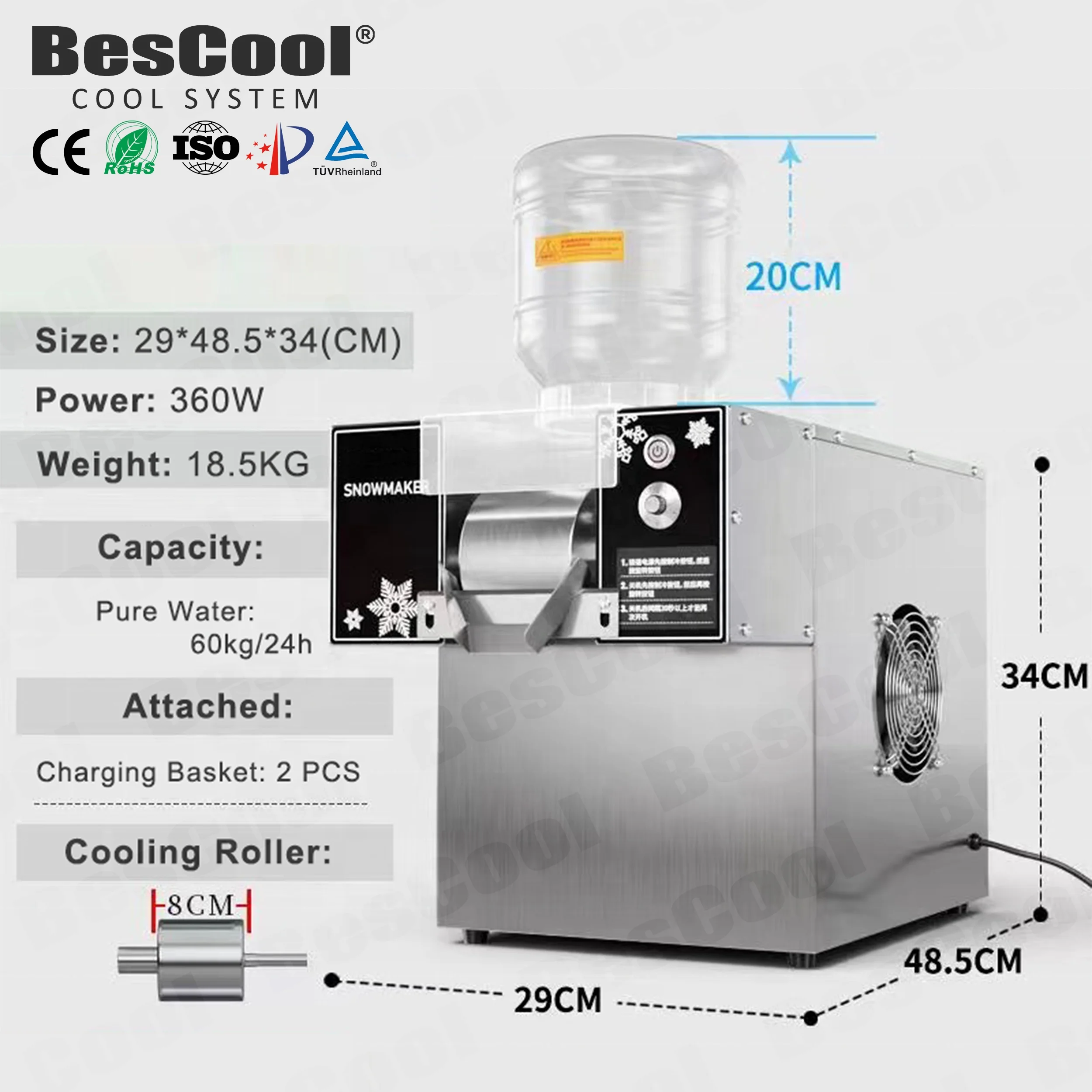 60kg/24h Commercial Snowflake Ice Machine - Efficient & Durable