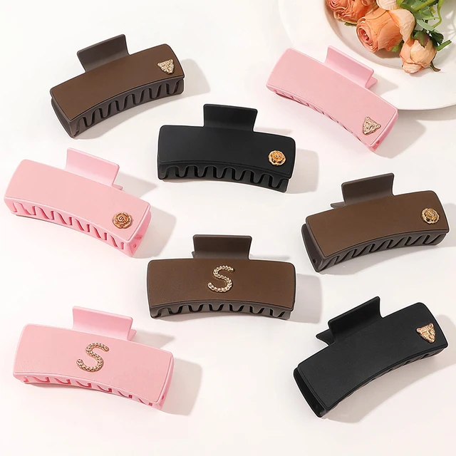 Plastic Leather Square Pince A Cheveux Shark Hair Claw 10.5cm Vintage Rose Cutout Clamps Clips For Girl Hair Clips For Women