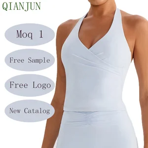 Women High Supportive Active Running Yoga Halter Crop Top V-Neck Crisscross Gym Workout Halter Yoga Top Built-In Bra