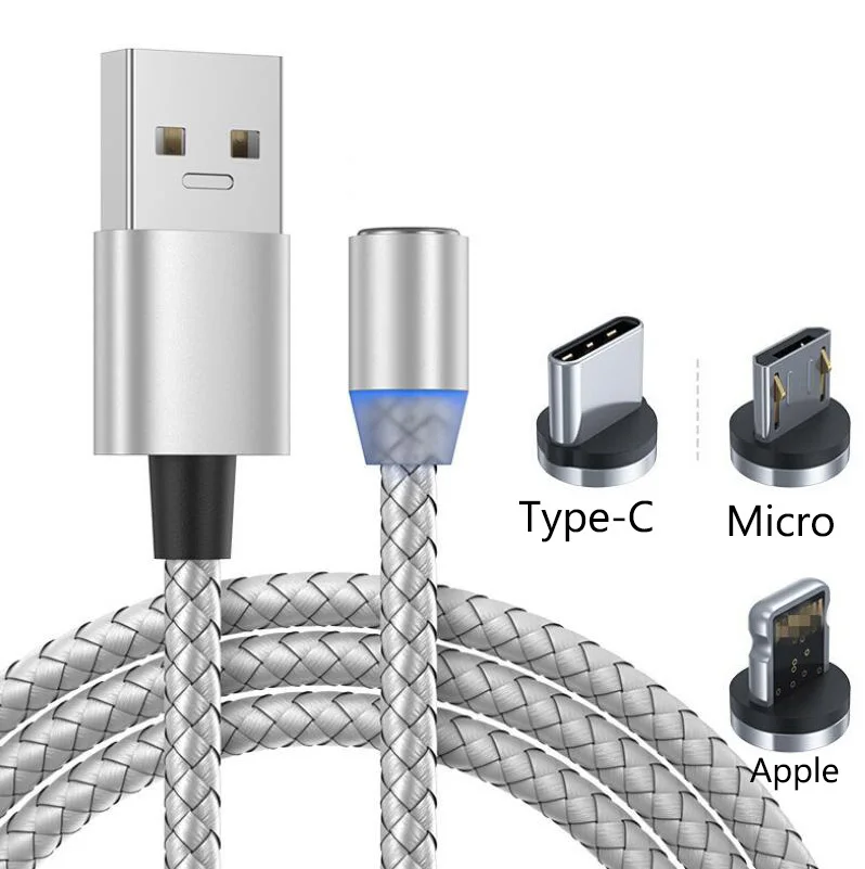 Micro usb для быстрой зарядки светодиодный магнитный зарядный кабель 3 в 1 Магнитный с бесплатной головкой