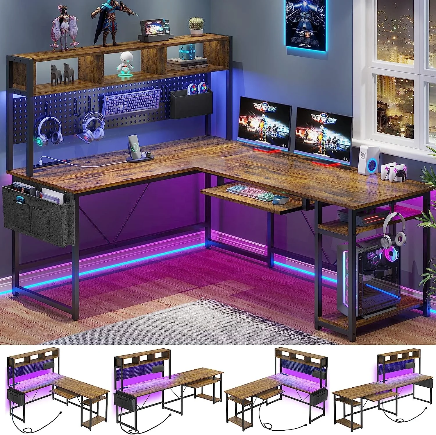 Hot L Shape Reversible Large Desktop Computer Desk with Power Outlet ...