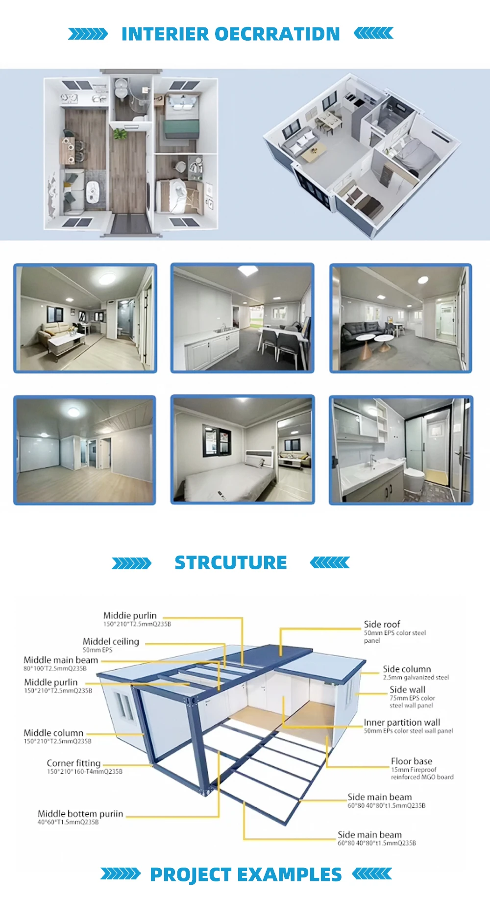 40ft Prefab Foldable Expandable House - 2 Bedroom Glass Wall